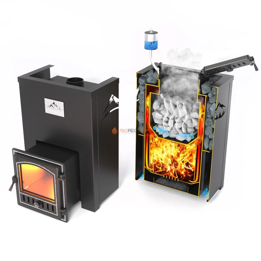 Банная печь Эверест INOX 15 (210) в кожухе "ГОРЫ"