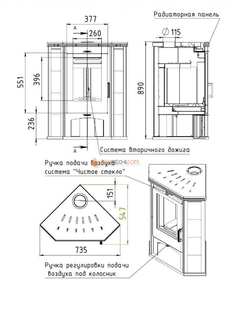 Печь-камин Мета-Бел Ритм 7 угловой