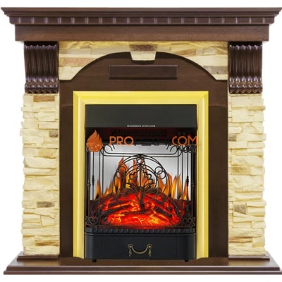 Каминокомплект Royal Flame Dublin угловой - Темный дуб / Сланец с очагом Majestic FX M Brass