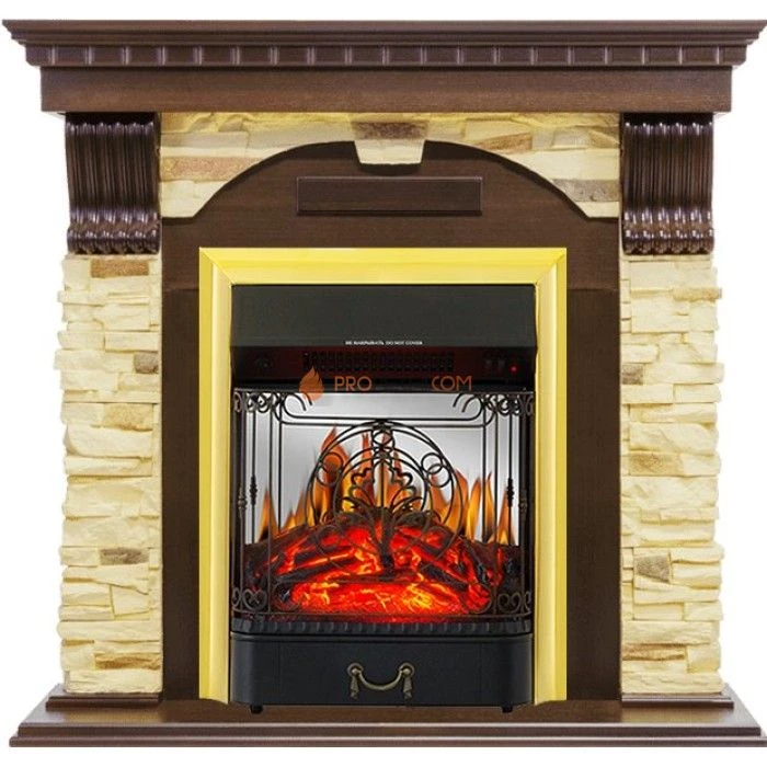 Каминокомплект Royal Flame Dublin угловой - Темный дуб / Сланец с очагом Majestic FX M Brass