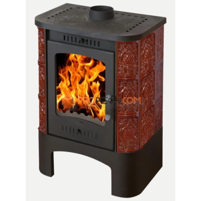 Печь-камин ЭкоКамин Бавария коричневая Барокко с плитой