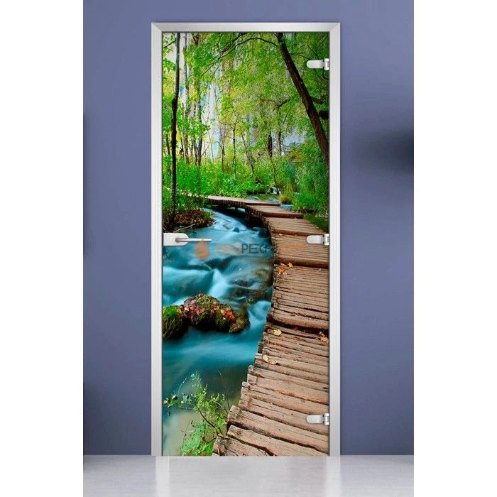 Стеклянная межкомнатная дверь DoorWood с фотопечатью Forest-10, 2000х700 мм