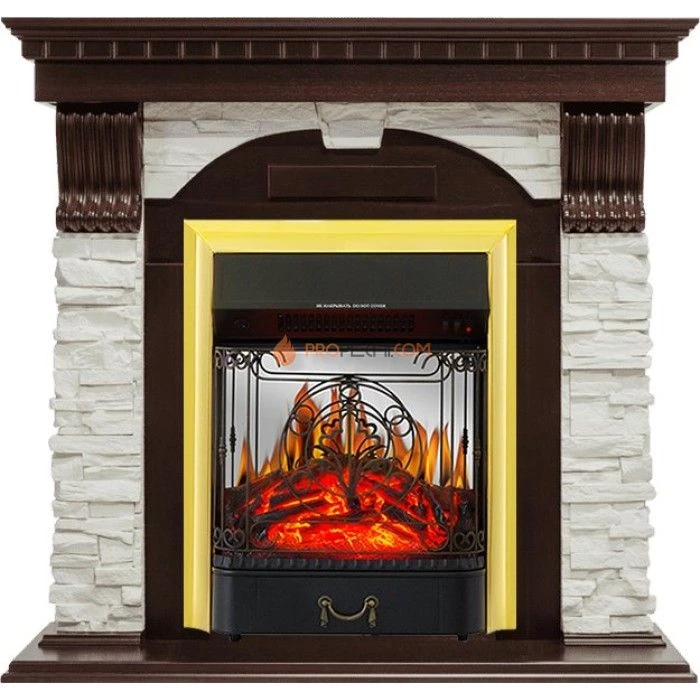 Каминокомплект Royal Flame Dublin - Темный дуб / Сланец белый с очагом Majestic FX M Brass