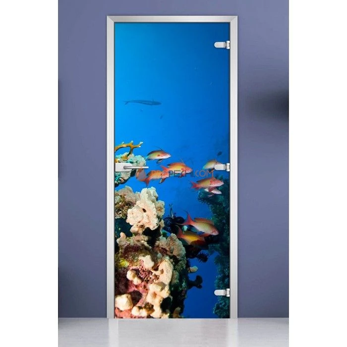 Стеклянная межкомнатная дверь DoorWood с фотопечатью Underwater World-10, 2000х600 мм