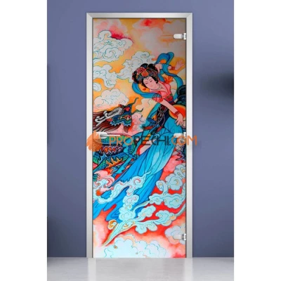 Стеклянная межкомнатная дверь DoorWood с фотопечатью Painting-05, 2000х600 мм