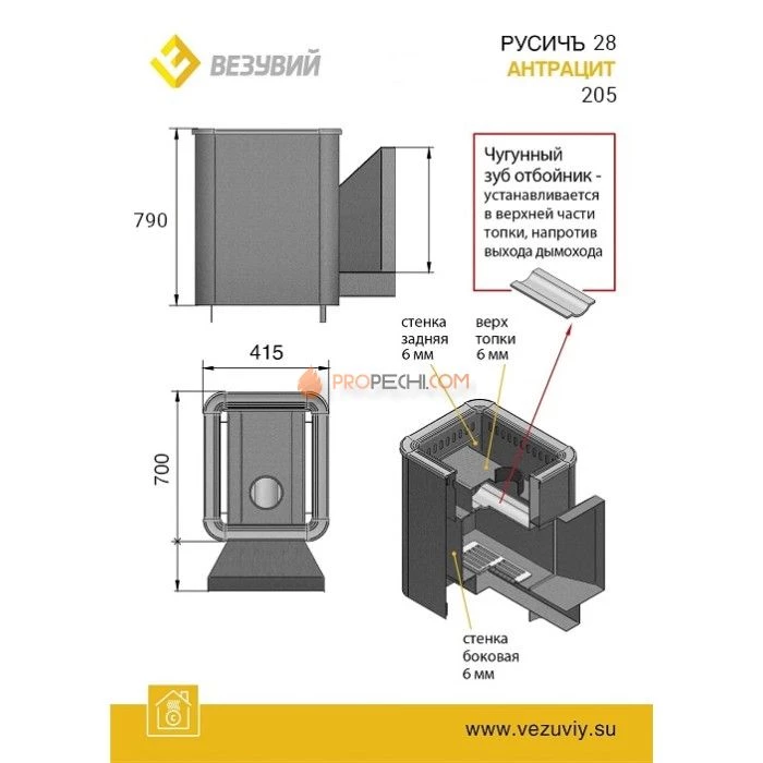 Дровяная печь для бани Везувий Русичъ Антрацит 28 (205)