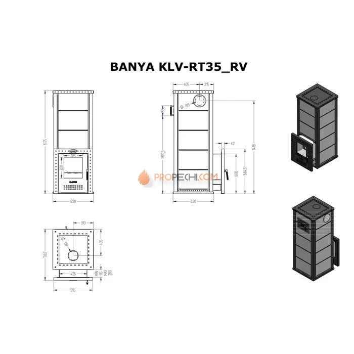 Дровяная печь для бани Klover RT 35-RV ( Серпентинит 30мм)