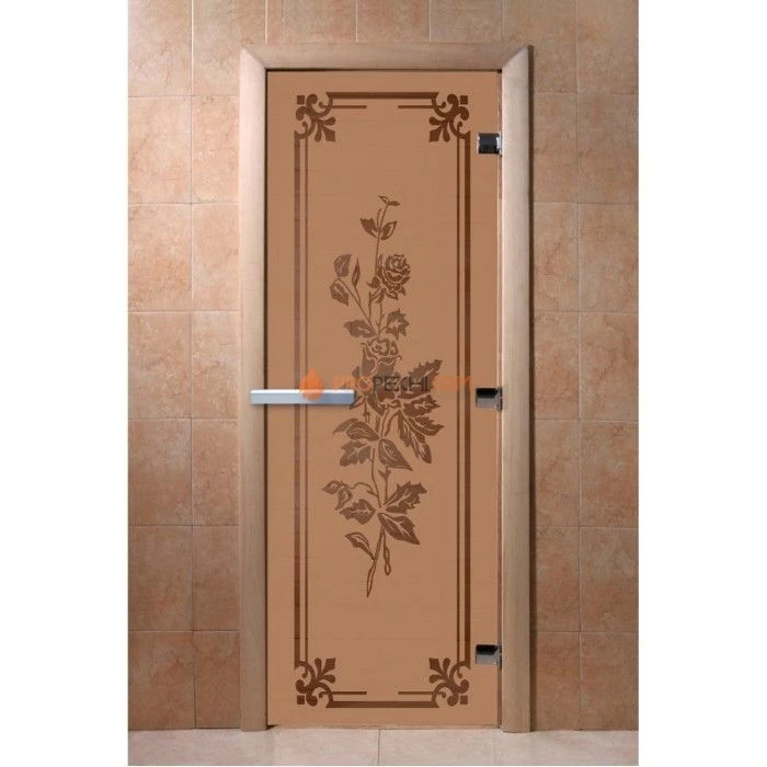 Дверь для бани DoorWood с рисунком Розы Бронза матовая, 2100x700 мм