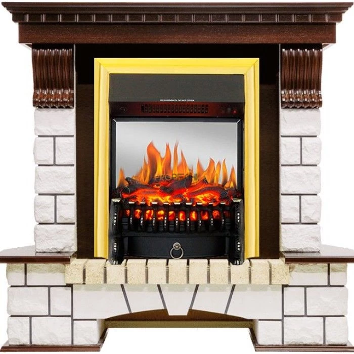 Каминокомплект Royal Flame Pierre Luxe угловой - Темный дуб / Белый с очагом Fobos FX M Brass
