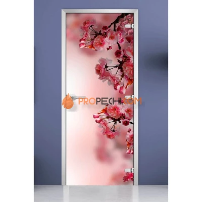 Стеклянная межкомнатная дверь DoorWood с фотопечатью Flowers-16, 2000х800 мм