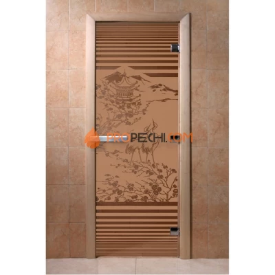 Дверь для бани DoorWood с рисунком Япония Бронза матовая, 2000x900 мм