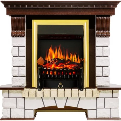 Каминокомплект Royal Flame Pierre Luxe - Темный дуб / Белый с очагом Fobos FX Brass