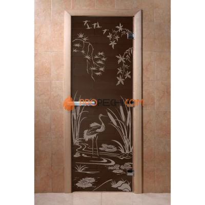 Дверь для бани DoorWood с рисунком Камышовый рай Черный жемчуг, 2000x800 мм