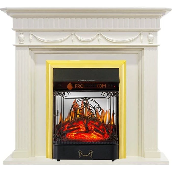 Каминокомплект Royal Flame Corfu - Слоновая кость с очагом Majestic FX M Brass