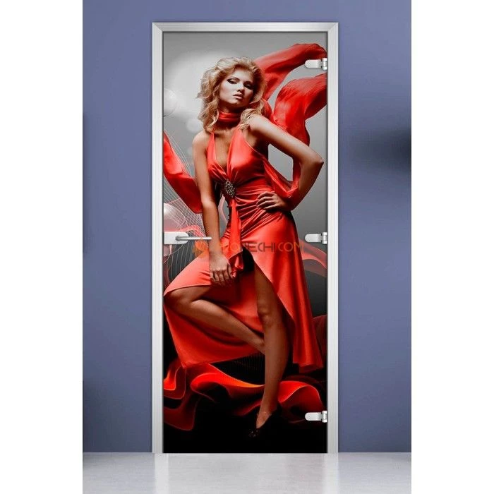 Стеклянная межкомнатная дверь DoorWood с фотопечатью Woman-05, 2000х600 мм