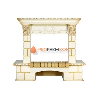 Портал Royal Flame Pierre Luxe угловой - Шампань / Слоновая кость с патиной
