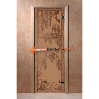 Дверь для бани DoorWood с рисунком Березка Бронза матовая, 1800x800 мм