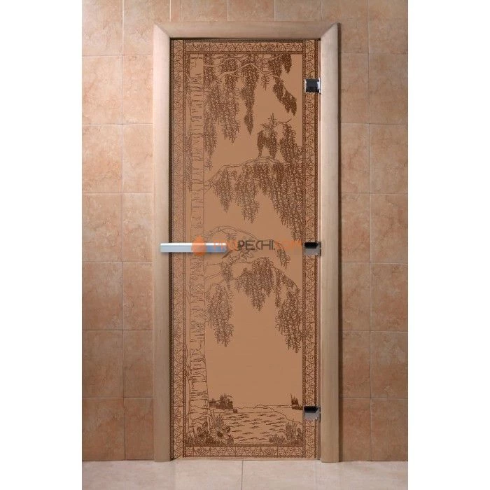 Дверь для бани DoorWood с рисунком Березка Бронза матовая, 1800x800 мм