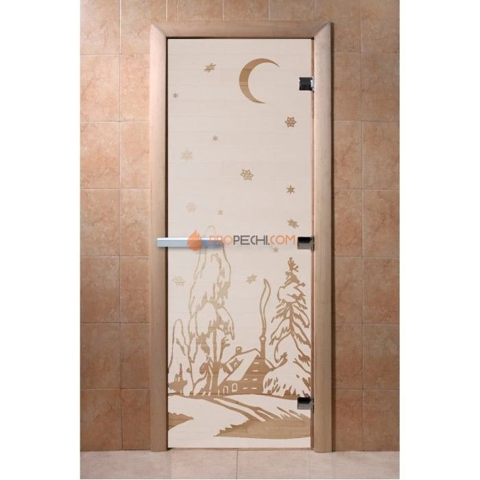 Дверь для бани DoorWood с рисунком Зима Сатин, 2000x700 мм