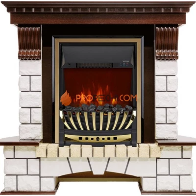 Каминокомплект Royal Flame Pierre Luxe - Темный дуб / Белый с очагом Aspen Gold