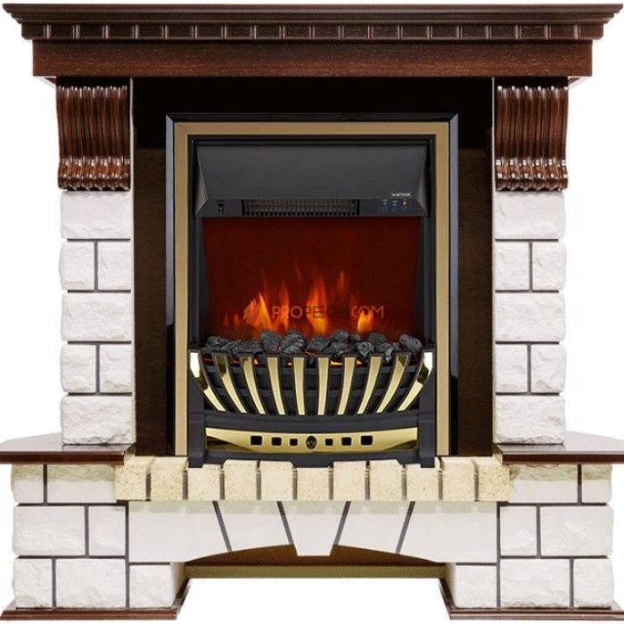 Каминокомплект Royal Flame Pierre Luxe - Темный дуб / Белый с очагом Aspen Gold