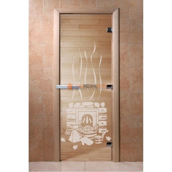 Дверь для бани DoorWood с рисунком Банька Прозрачная, 2000x600 мм