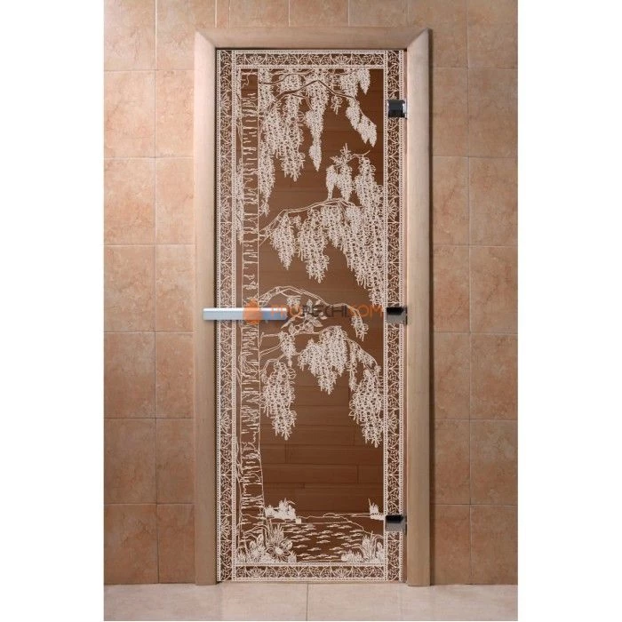 Дверь для бани DoorWood с рисунком Березка Бронза, 2000x900 мм