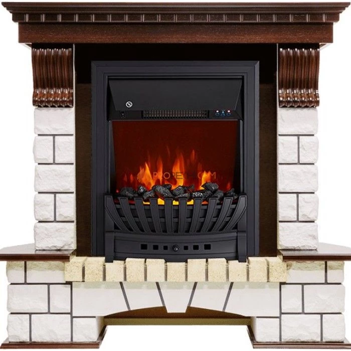 Каминокомплект Royal Flame Pierre Luxe угловой - Темный дуб / Белый с очагом Aspen Black