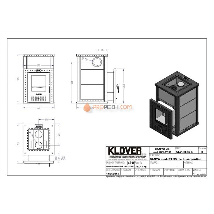 Дровяная печь для бани Klover RT 35 ( Талькомагнезит 30 мм)