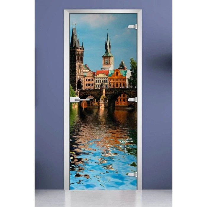 Стеклянная межкомнатная дверь DoorWood с фотопечатью City-20, 2000х600 мм