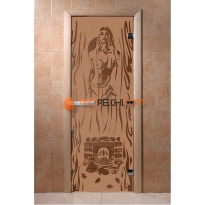 Дверь для бани DoorWood с рисунком Горячий пар Бронза матовая, 2100x700 мм