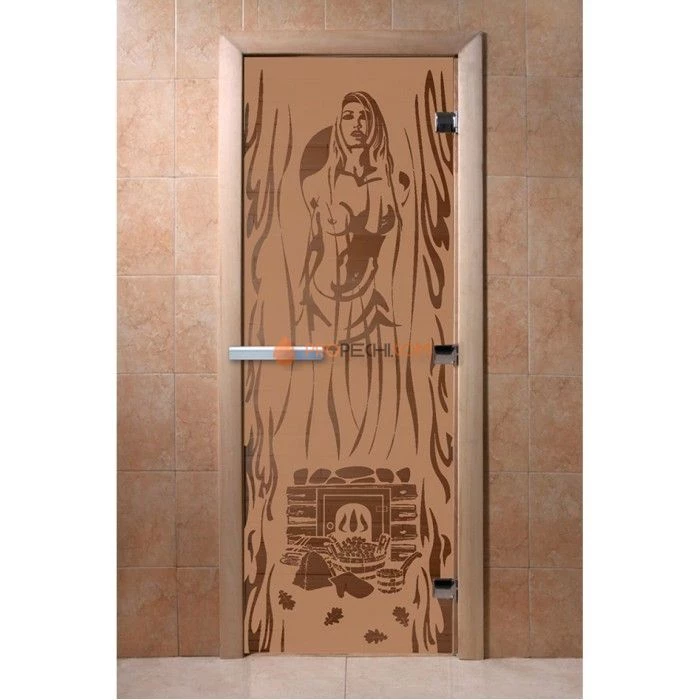 Дверь для бани DoorWood с рисунком Горячий пар Бронза матовая, 2000x900 мм