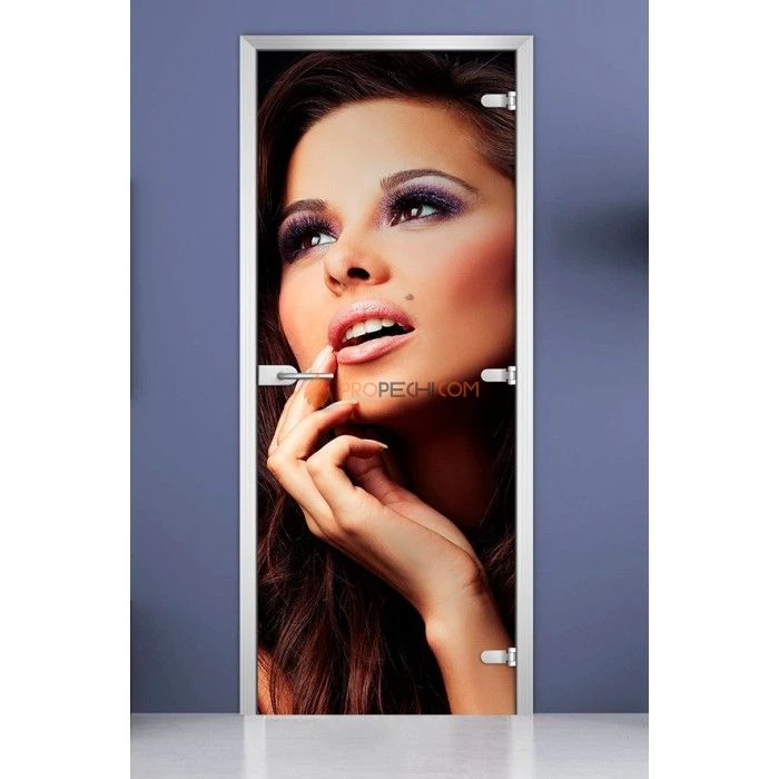 Стеклянная межкомнатная дверь DoorWood с фотопечатью Woman-15, 2000х600 мм