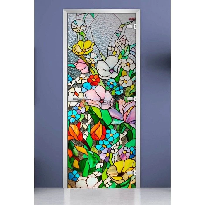 Стеклянная межкомнатная дверь DoorWood с фотопечатью Stained Glass-03, 2000х600 мм
