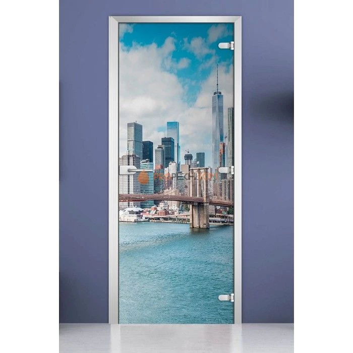 Стеклянная межкомнатная дверь DoorWood с фотопечатью City-16, 2000х600 мм