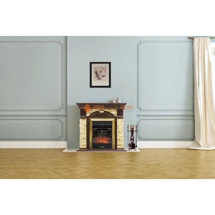 Каминокомплект Royal Flame Dublin - Дуб / Сланец белый с очагом Majestic FX M Brass