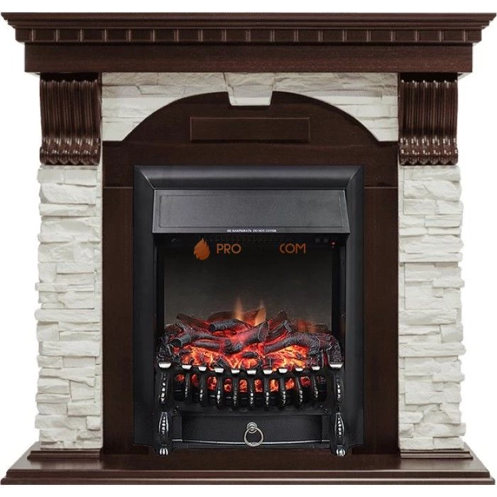 Каминокомплект Royal Flame Dublin угловой - Темный дуб / Сланец белый с очагом Fobos FX Black