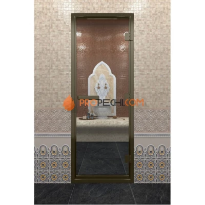 Дверь для хамама DoorWood Бронзовый профиль Прозрачное, 1900х700 мм