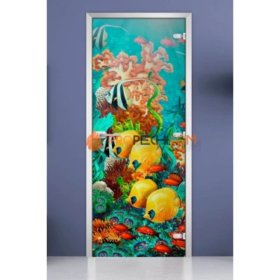 Стеклянная межкомнатная дверь DoorWood с фотопечатью Underwater World-17, 2000х800 мм