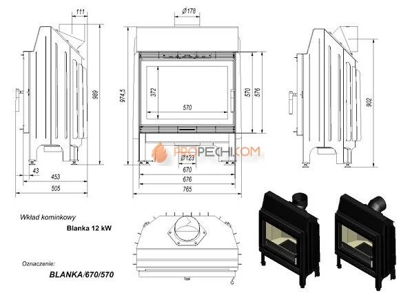 Каминная топка Blanka 670/570