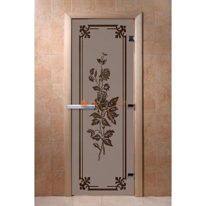 Дверь для бани DoorWood с рисунком Розы Черный жемчуг матовая, 2000x800 мм