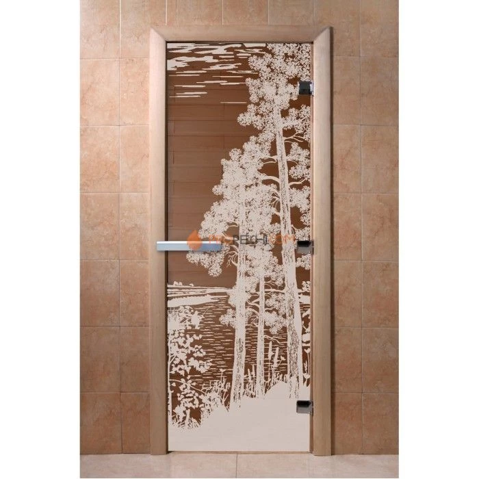 Дверь для бани DoorWood с рисунком Рассвет Бронза, 2000x600 мм