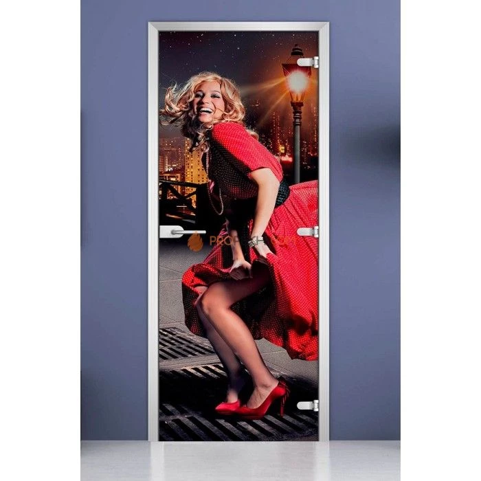 Стеклянная межкомнатная дверь DoorWood с фотопечатью Woman-19, 2000х600 мм