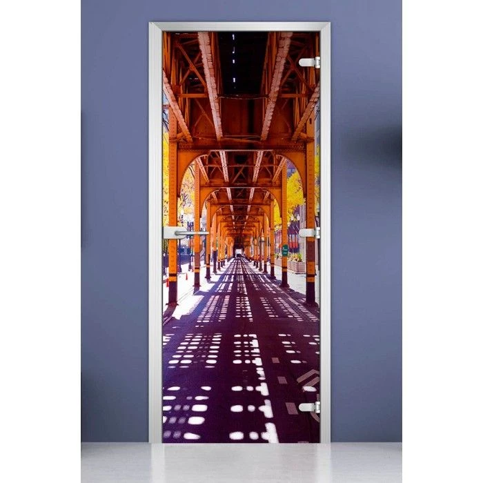 Стеклянная межкомнатная дверь DoorWood с фотопечатью City-12, 2000х600 мм