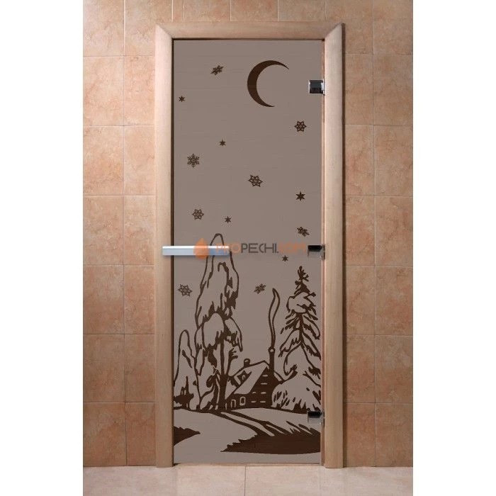 Дверь для бани DoorWood с рисунком Зима Черный жемчуг матовая, 2000x800 мм