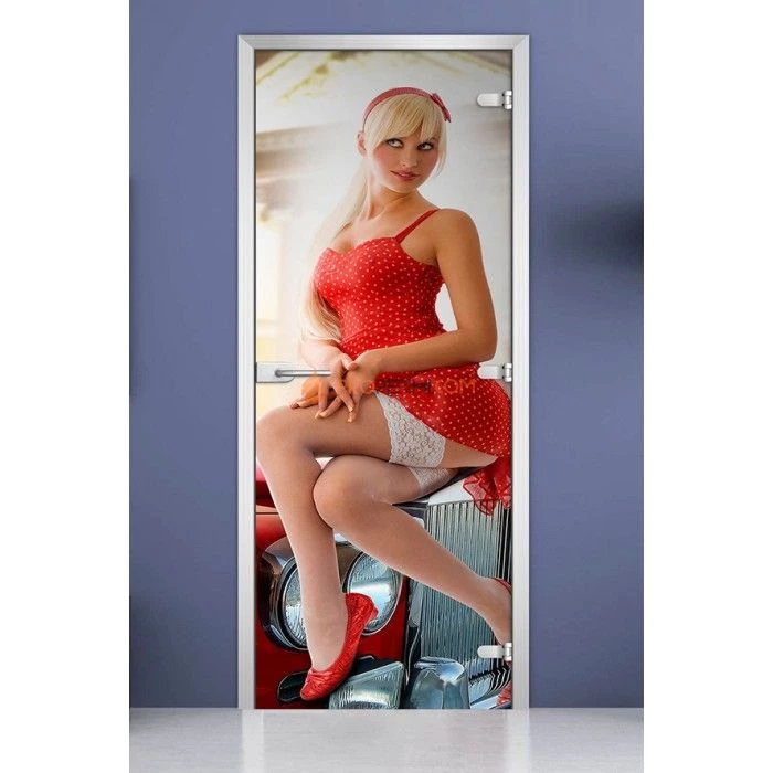 Стеклянная межкомнатная дверь DoorWood с фотопечатью Woman-02, 2000х700 мм