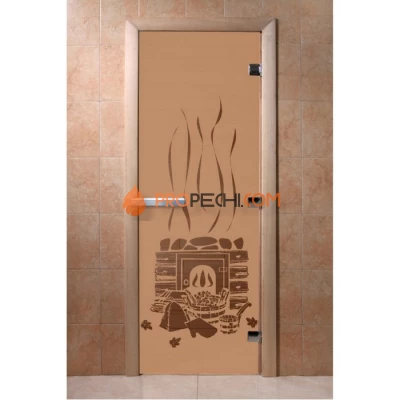 Дверь для бани DoorWood с рисунком Банька Бронза матовая, 2100x800 мм