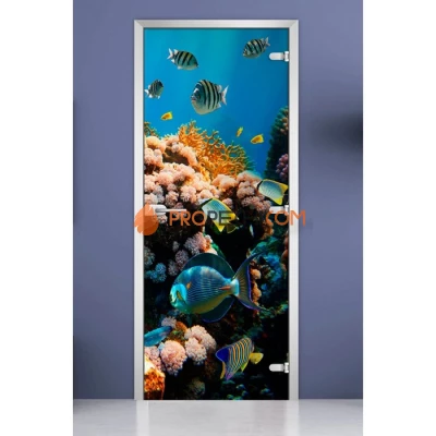 Стеклянная межкомнатная дверь DoorWood с фотопечатью Underwater World-14, 2000х700 мм