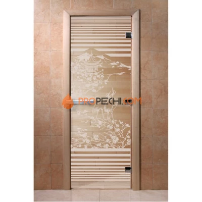 Дверь для бани DoorWood с рисунком Япония Прозрачная, 2000x600 мм