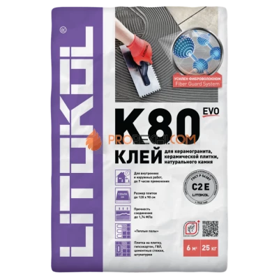 Клей LITOKOL K80 для керамогранита, плитки, натурального камня
